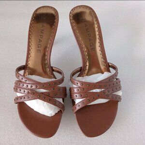 Rampage Women's Studded Kitten Heels Sz 7 Sandals Cognac Slip-on Shoes  Chic